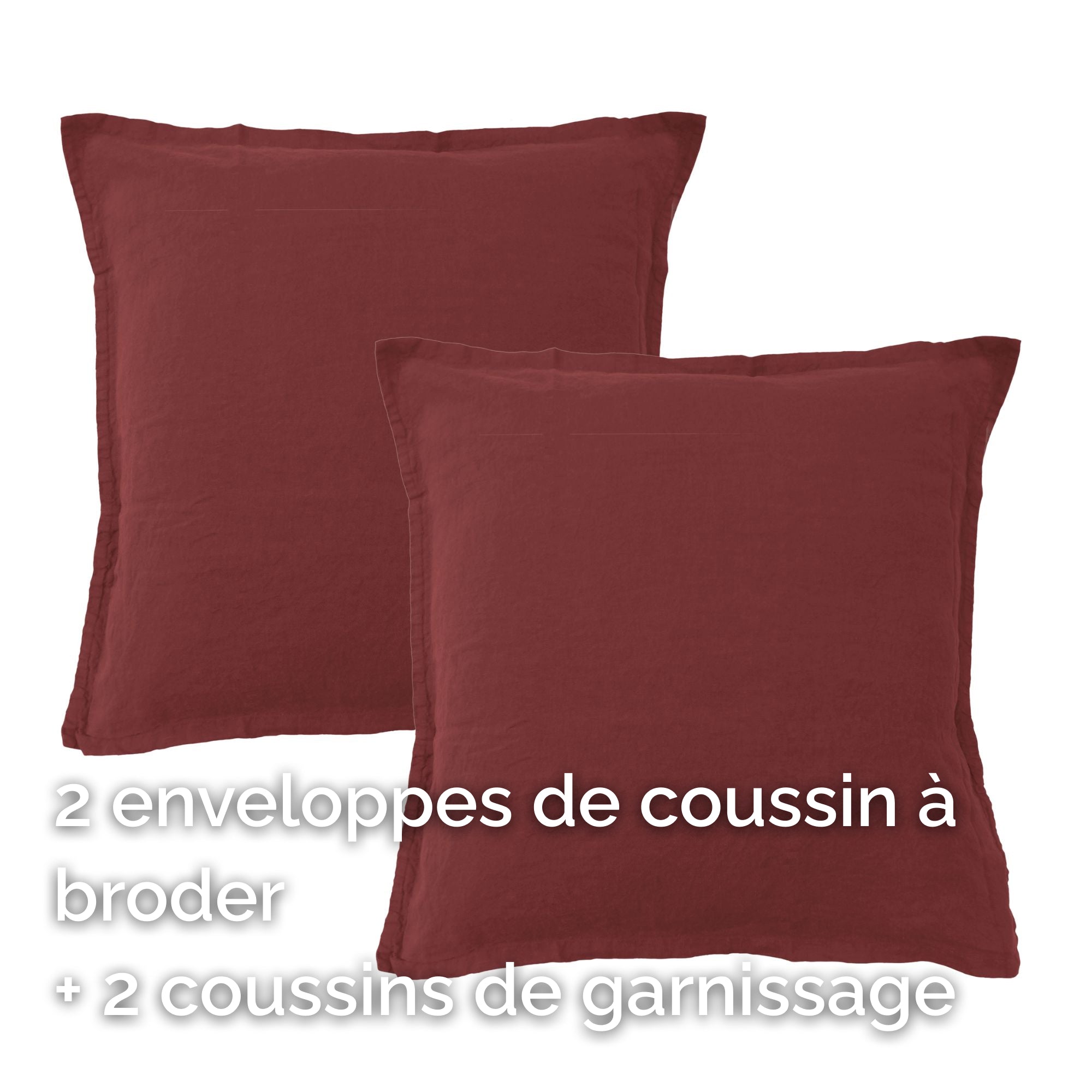 2 enveloppes coussin en lin brodées + 2 intérieurs de coussin